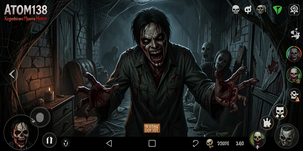 Tampilan gameplay ATOM138 yang menegangkan dalam suasana horor.