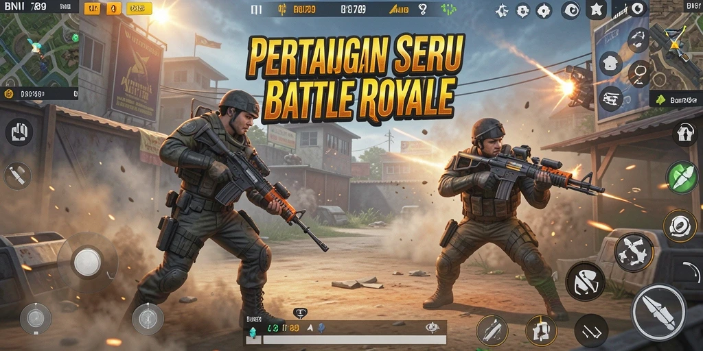 Screenshot BNI789 menampilkan aksi pertarungan seru dalam game Battle Royale.