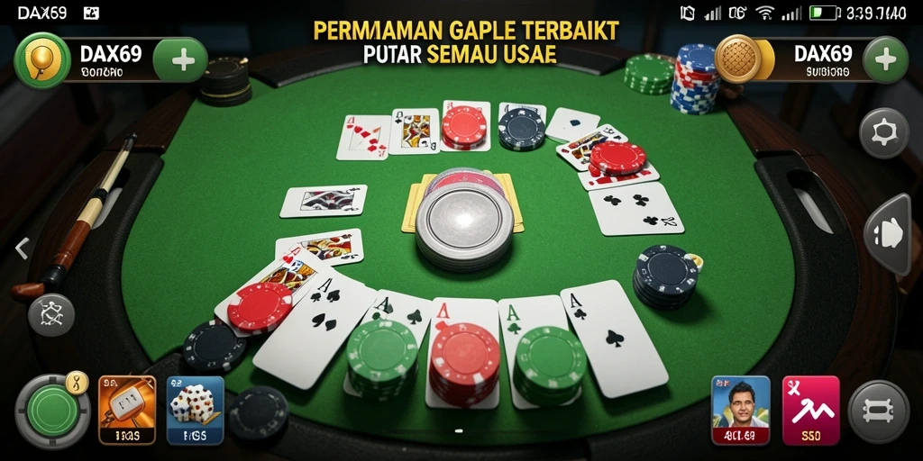 Screenshot gameplay DAX69 menampilkan suasana permainan Gaple yang seru.