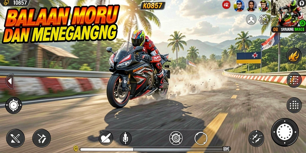 Tampilan gameplay balapan motor yang mendebarkan di KO857.