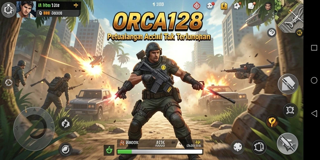 Tampilan aksi mendebarkan di ORCA128 dengan karakter heroik.