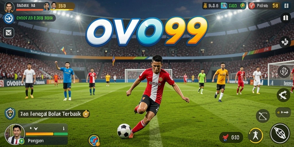Tampilan gameplay OVO99 yang seru dan realistis dalam pertandingan sepak bola.