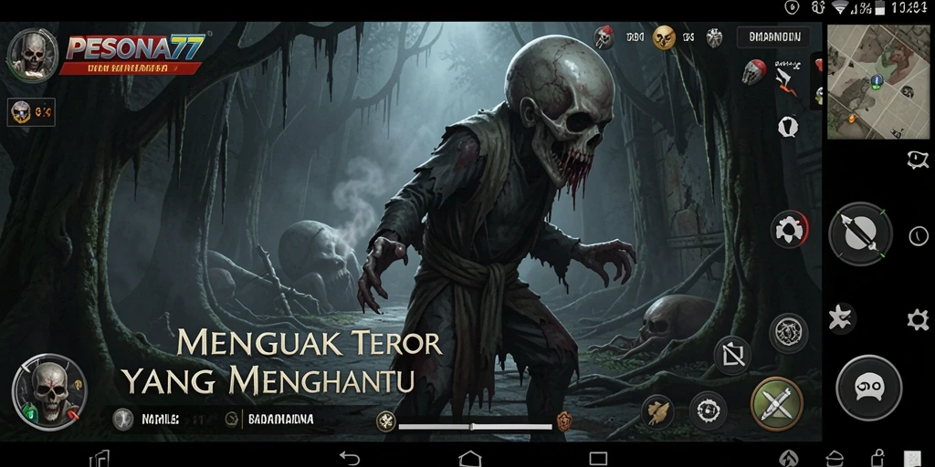 Screenshot PESONA77 menampilkan suasana menyeramkan dan gameplay yang menegangkan.