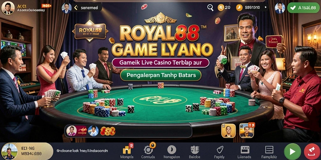 Screenshot gameplay ROYAL88 menampilkan dealer profesional dan pemain yang terlibat.