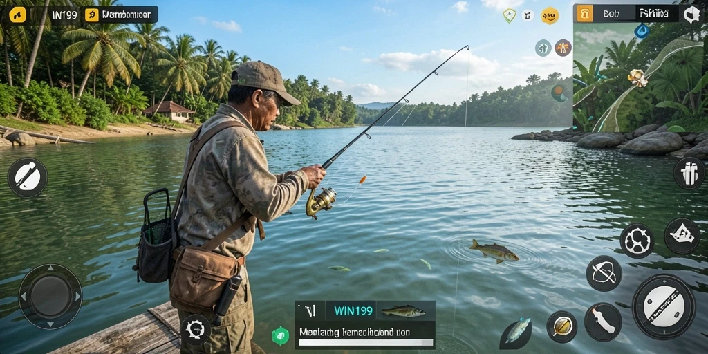 Screenshot gameplay WIN199 yang menunjukkan aksi memancing yang mendebarkan.